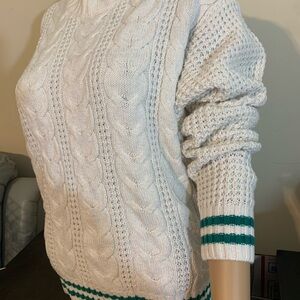 American Eagle IRISH Fisherman Knit Sweater,100%Cotton,Ivory & Kelly-Green Trim!